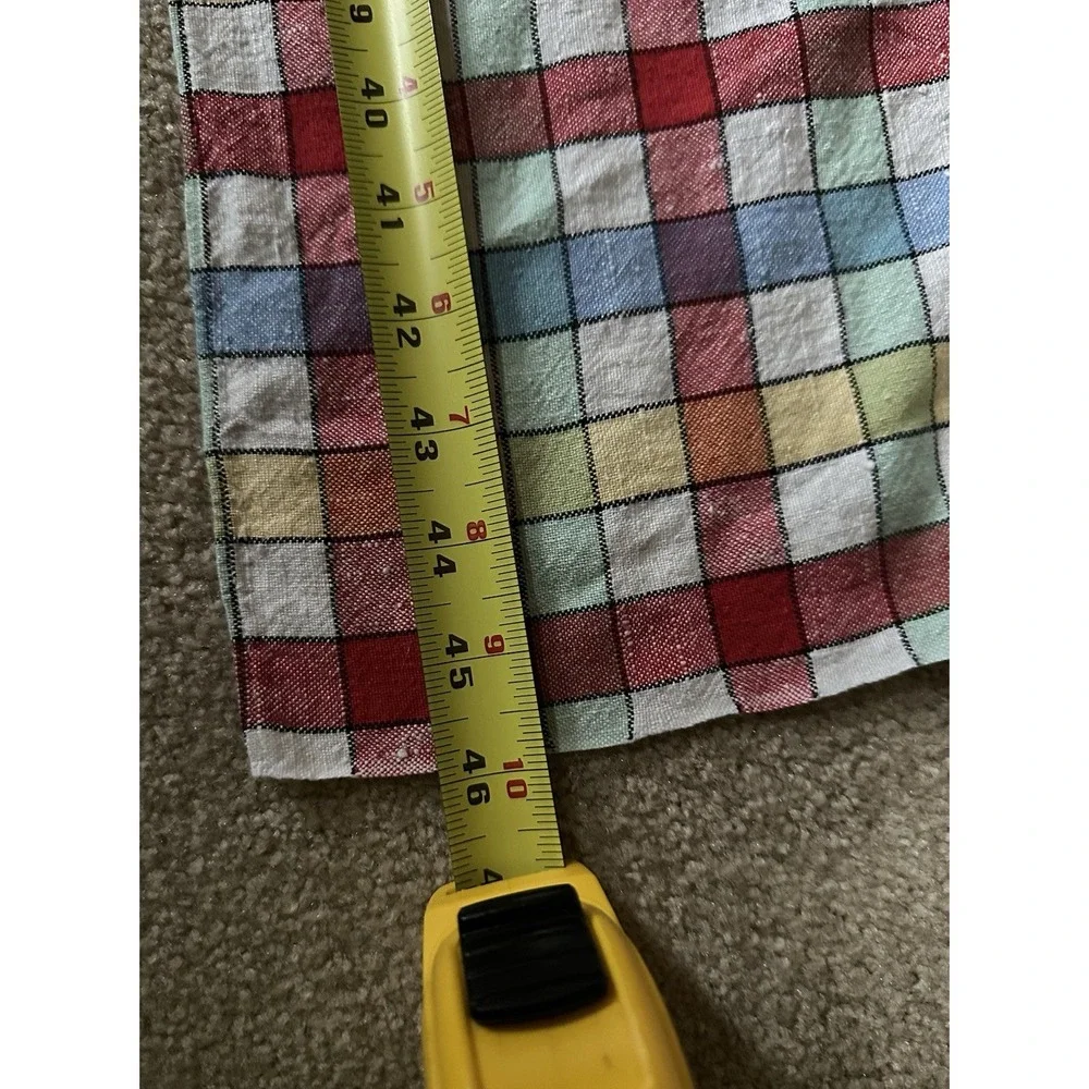 Vtg Soft TABLECLOTH 46x60 Red Yellow Blue Green Picnic Checkered Plaid EUC Slub